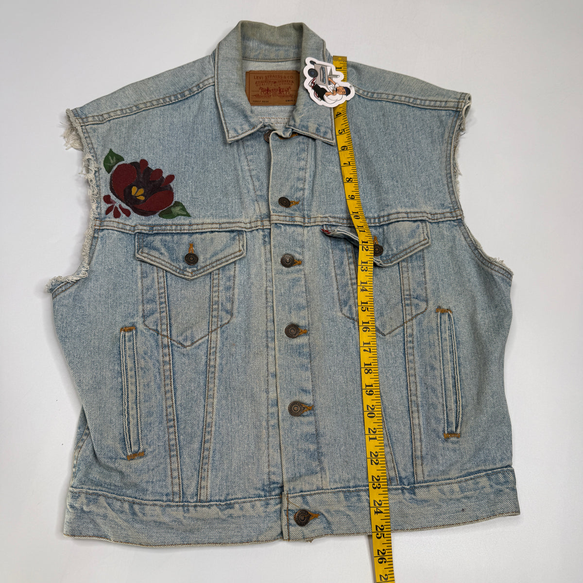 VTG Levis Cut Off Floral Hand Painted Denim Vest S/M