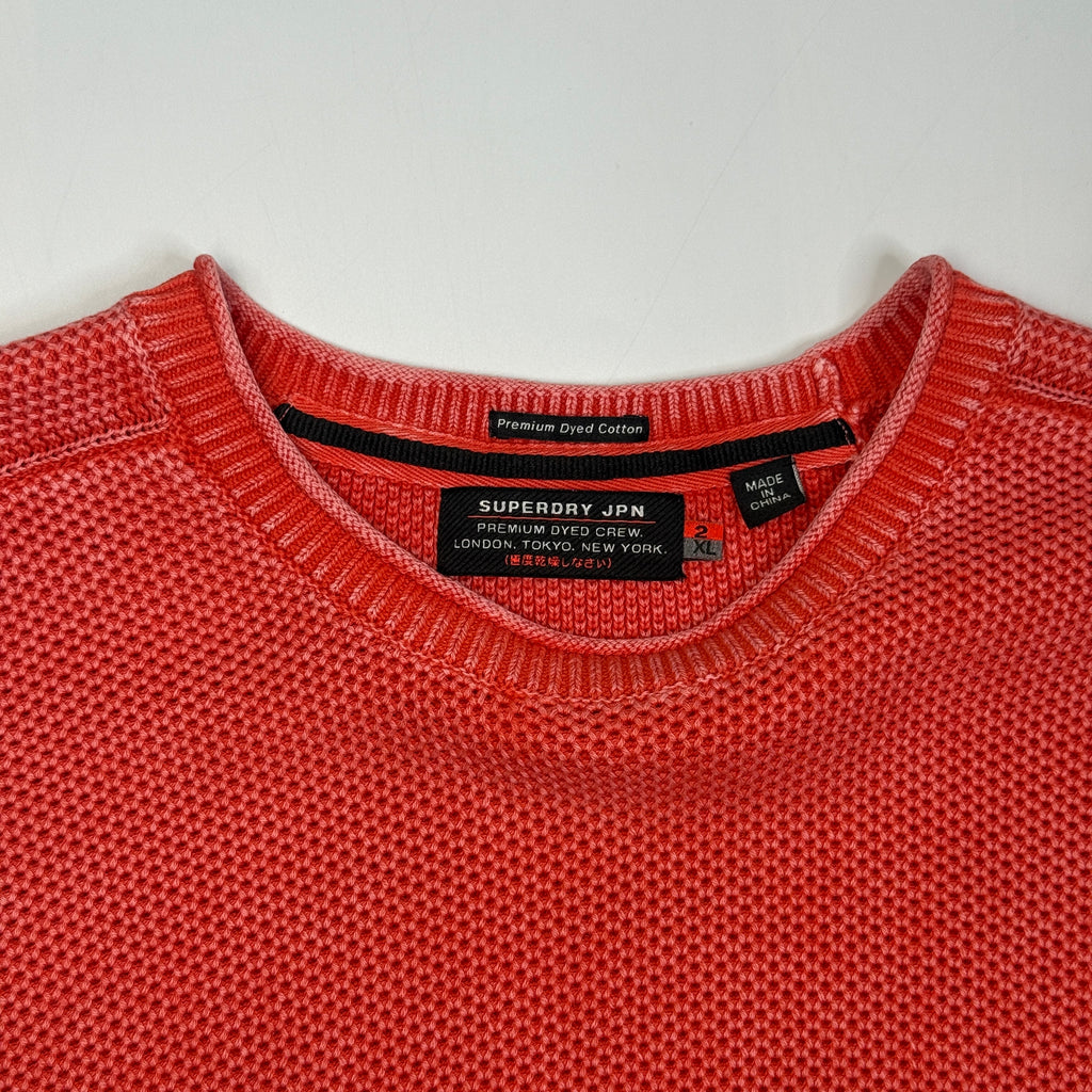 Super Dry Overdyed Knit Pullover Sweatshirt XL Red