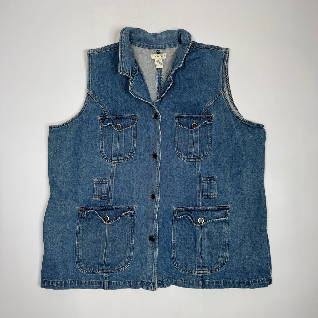 VTG The Avenue Utility Vest Denim Vest XL Wmn