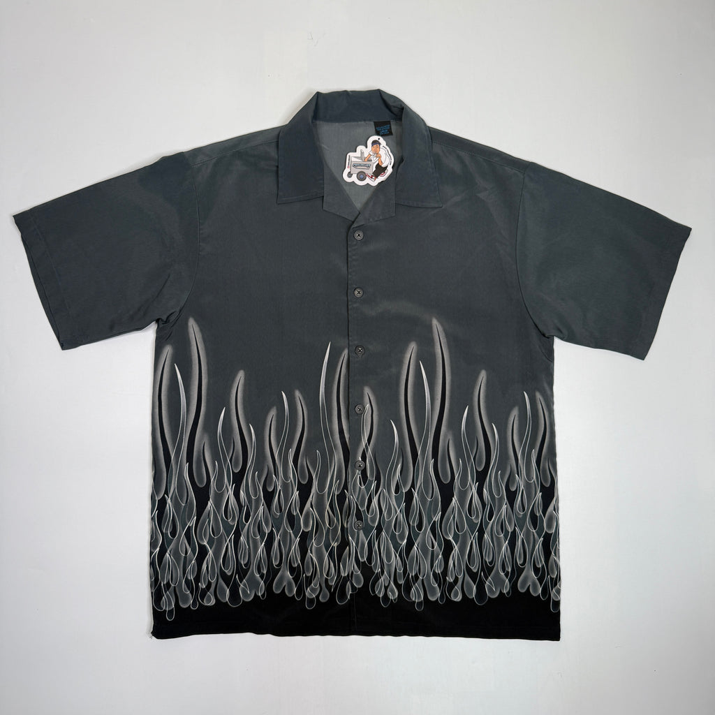 Y2K Flame Oversized Button Up XL/L Grey