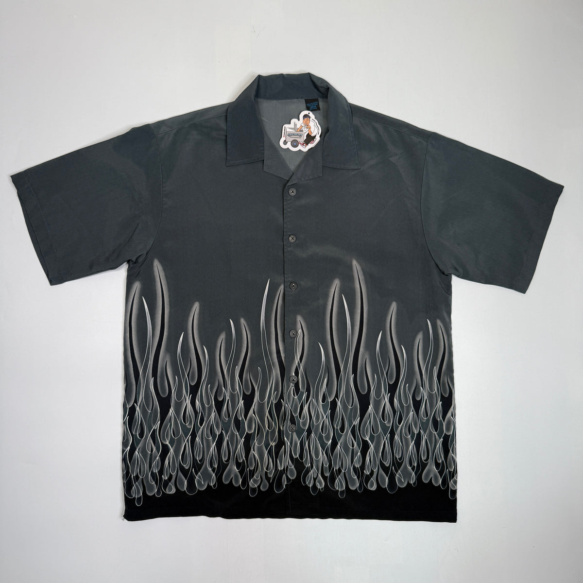 Y2K Flame Oversized Button Up XL/L Grey