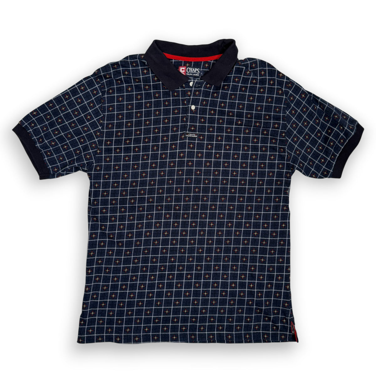 VTG Chaps Ralph Lauren Checkered Polo Shirt L Navy
