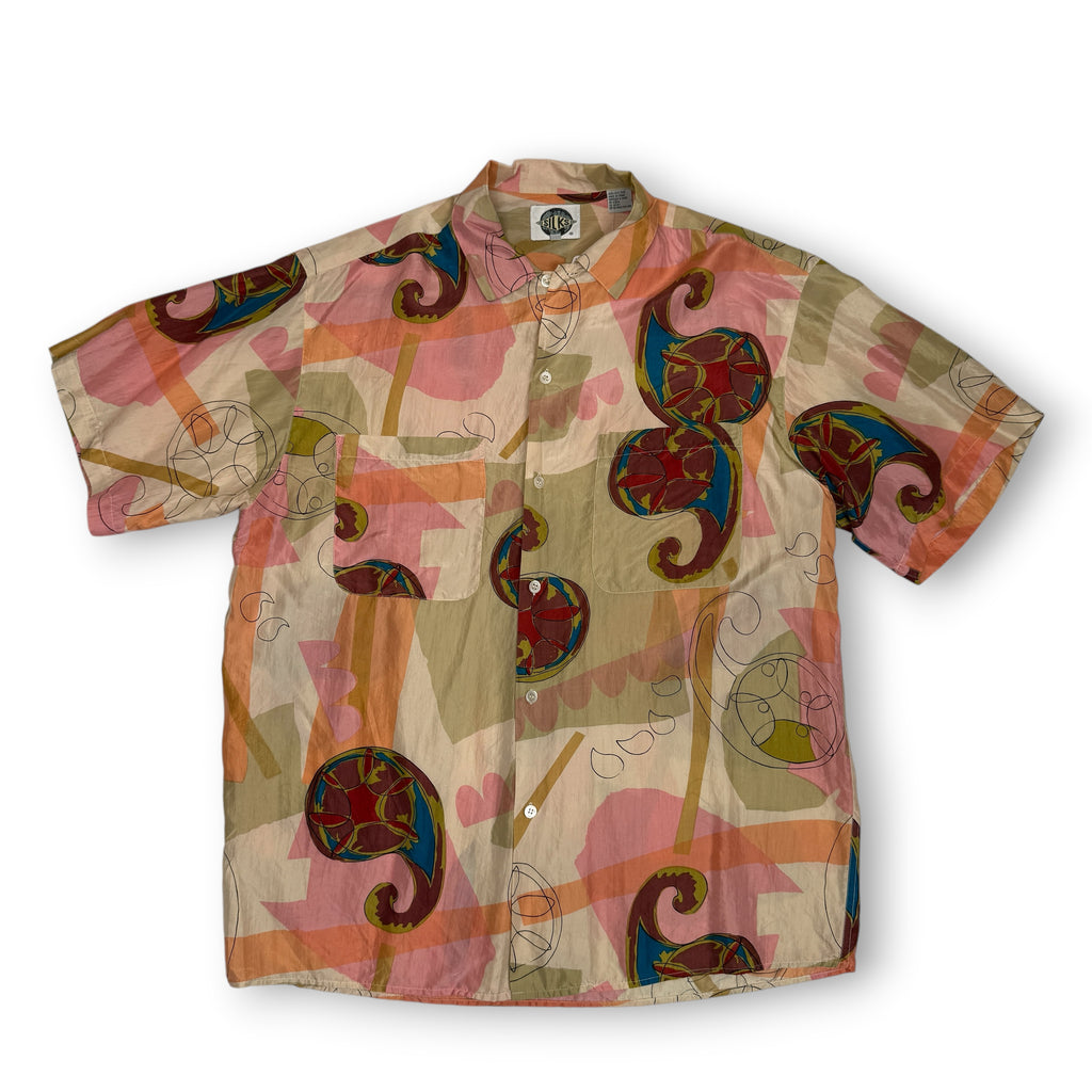 Silks Geometric Silk Button Up L