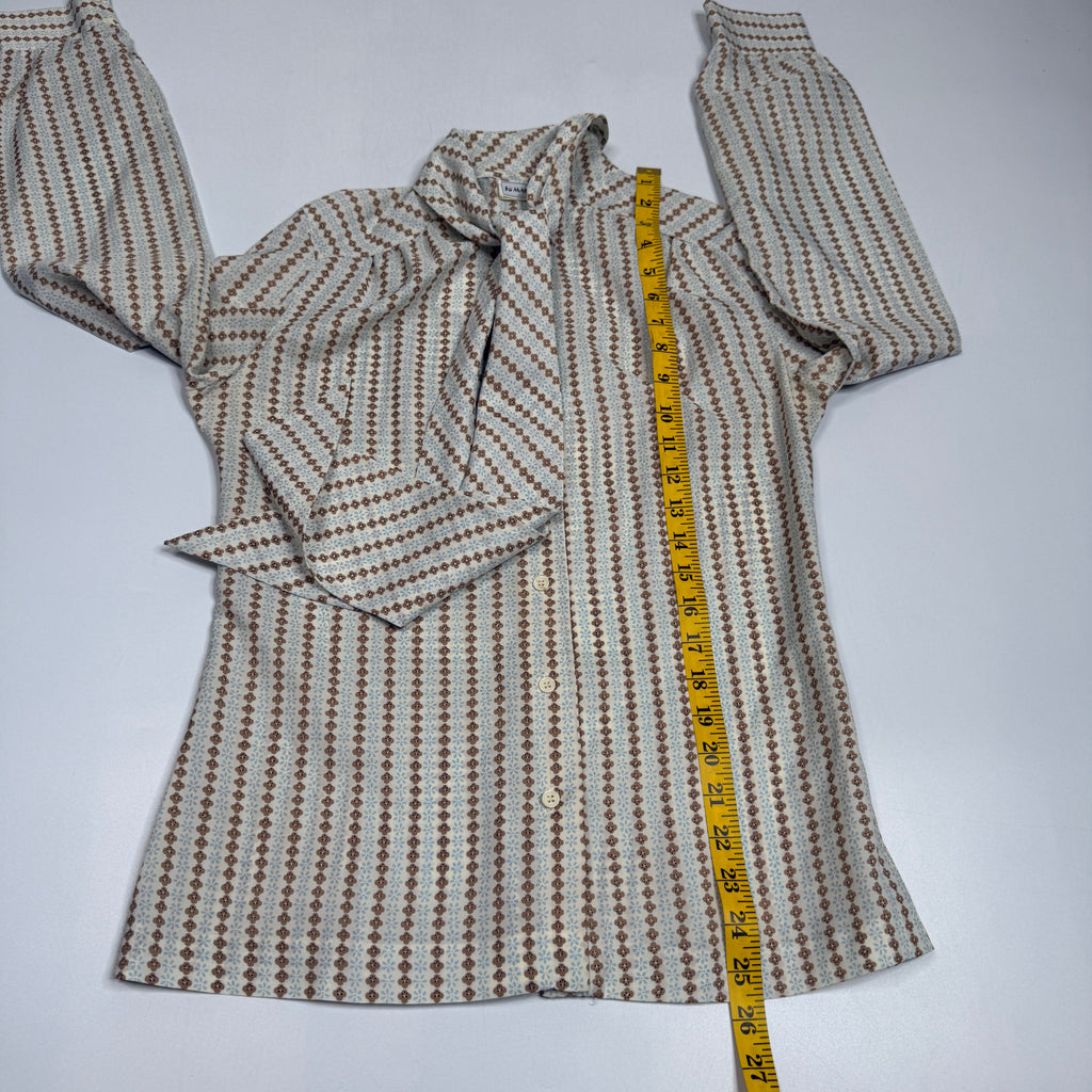 VTG Jo Matthews Floral Stripe Secretary Blouse Pussyow Secretary Blouse S/M Beige