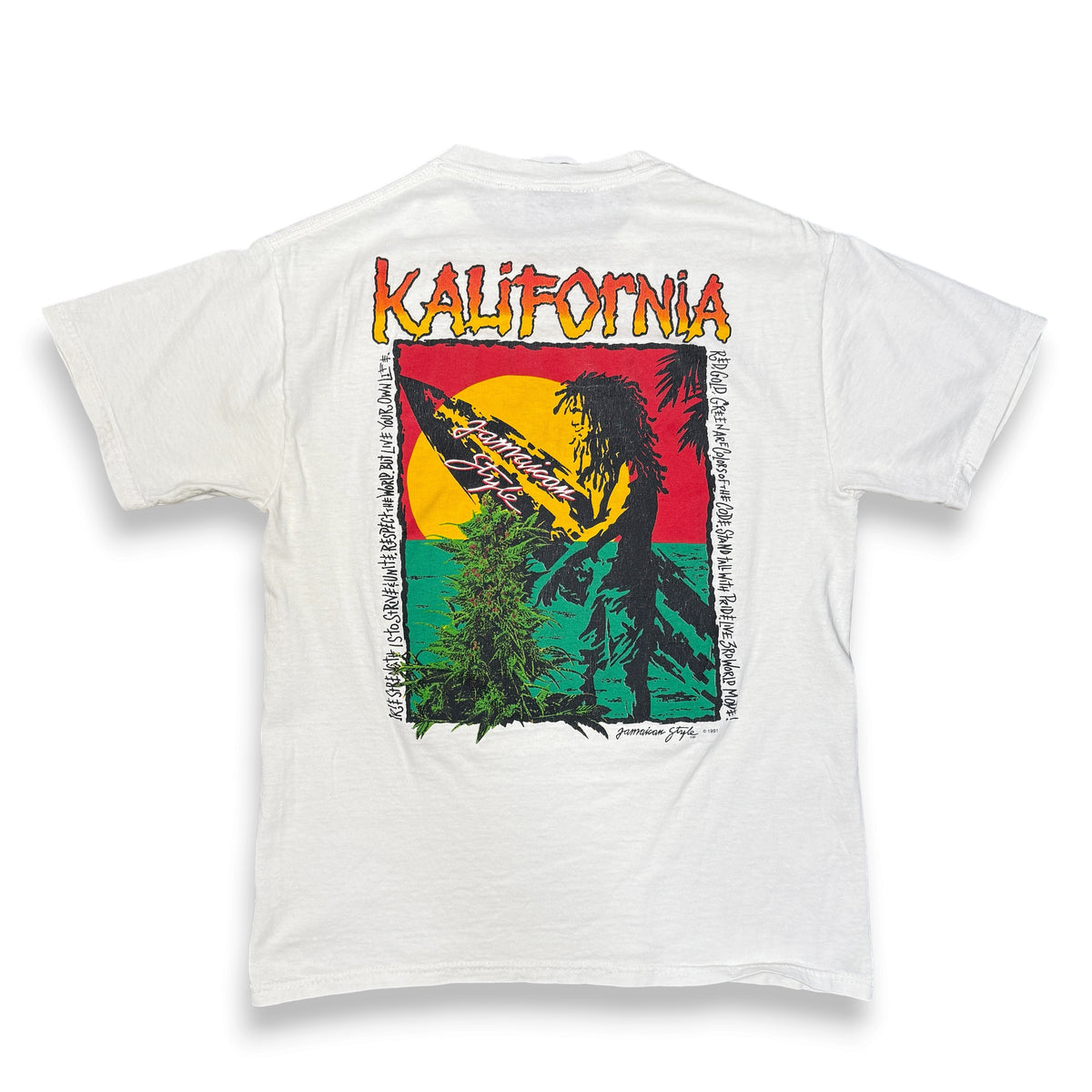 VTG 1991 Kalifornia Jamaican Style T Shirt S/M White