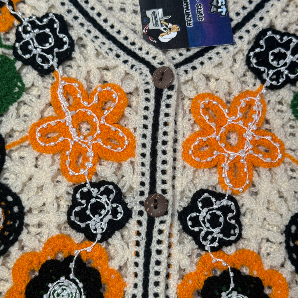 Floral Crochet Button Vest XS