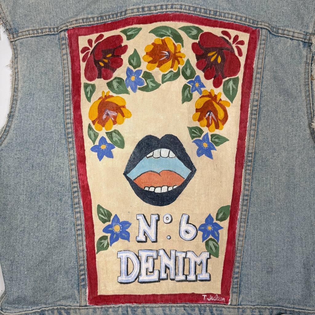 VTG Levis Cut Off Floral Hand Painted Denim Vest S/M