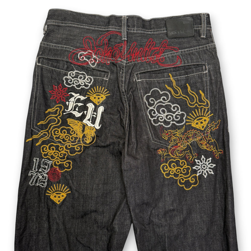 Ecko Unltd Dragon Baggy Fit Embroidered Denim Jeans Black