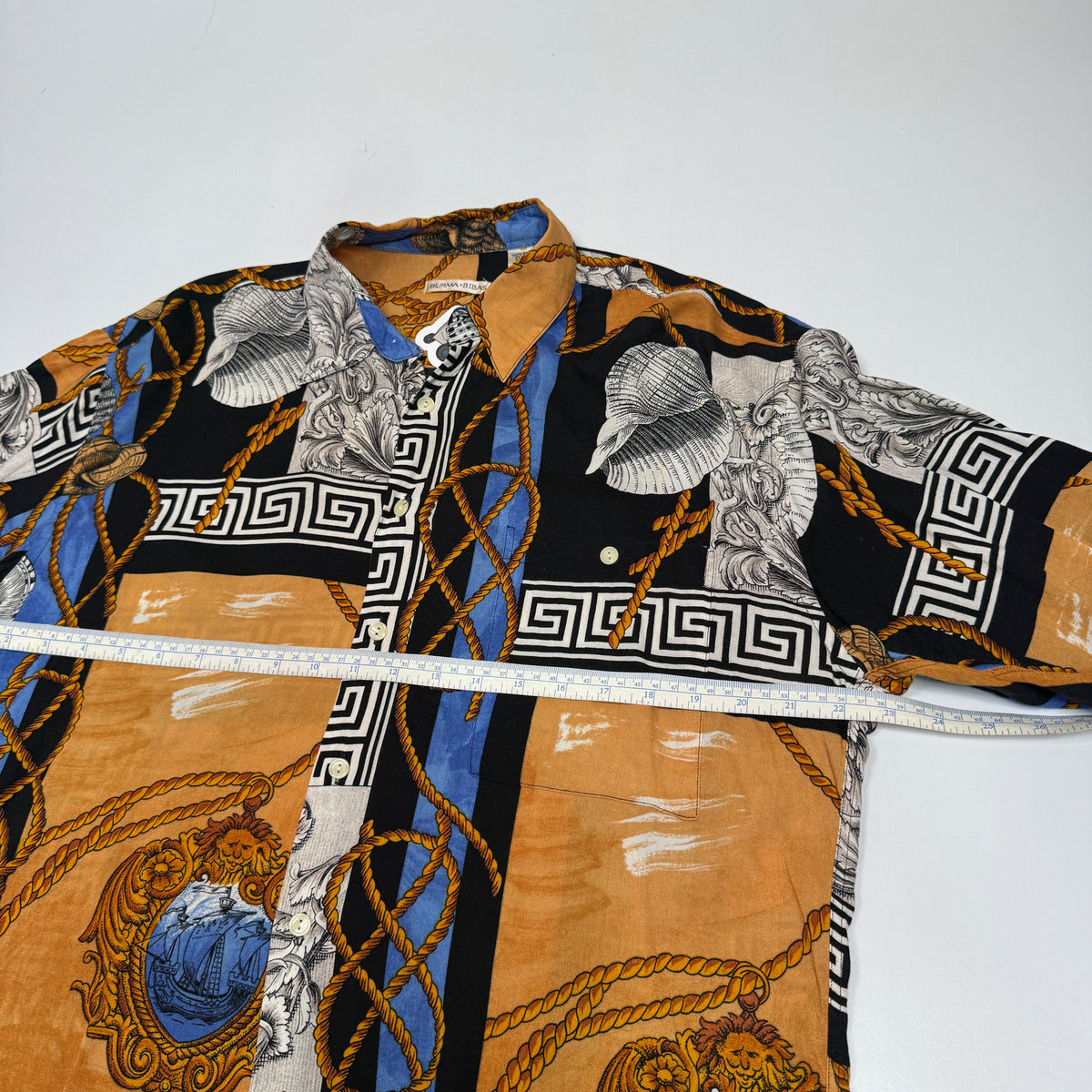VTG Burma Bibas Baroque Greek Rayon Button Up L