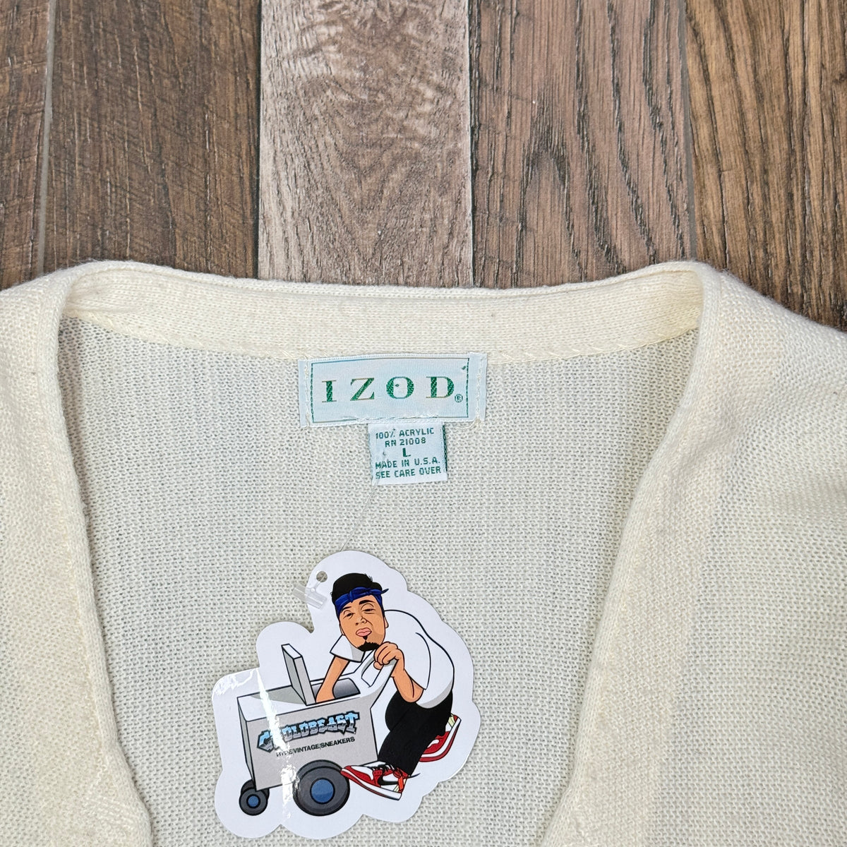 VTG Izod Acrylic Cardigan L Ivory