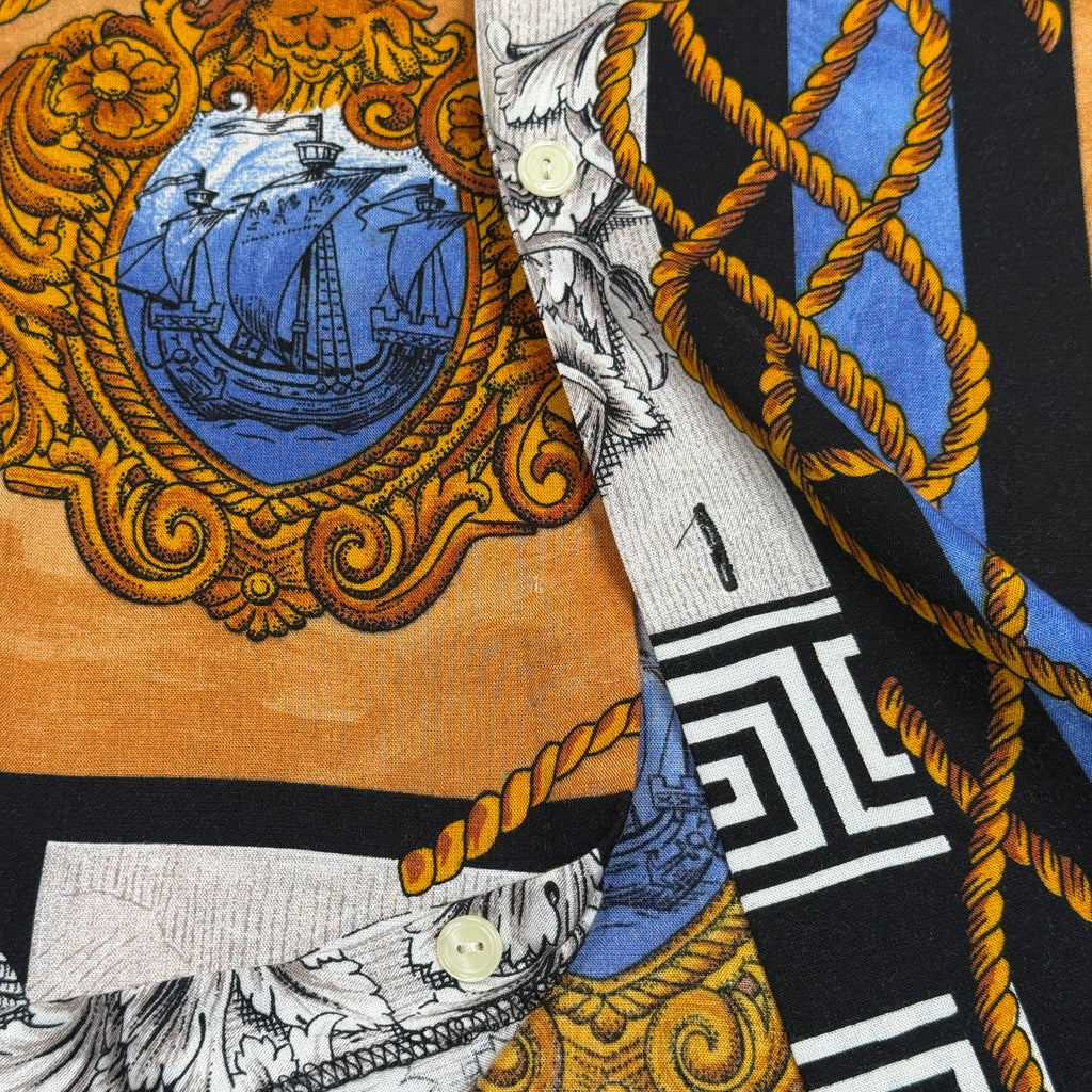 VTG Burma Bibas Baroque Greek Rayon Button Up L