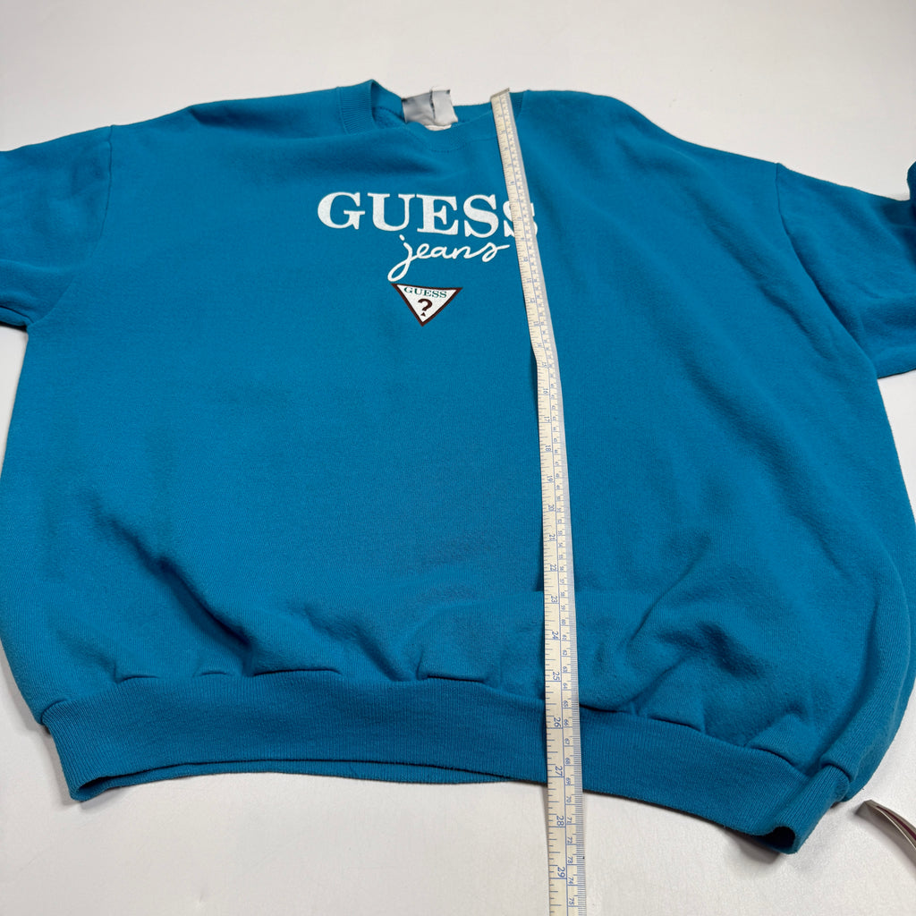 VTG Guess Jeans Spell Out Sweatshirt L/M Blue