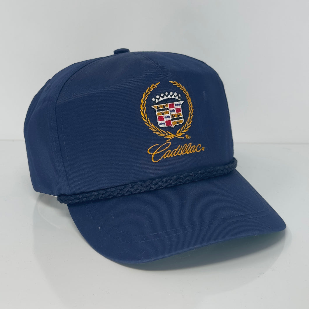 VTG Cadillac Navy Leather Strapback Hat