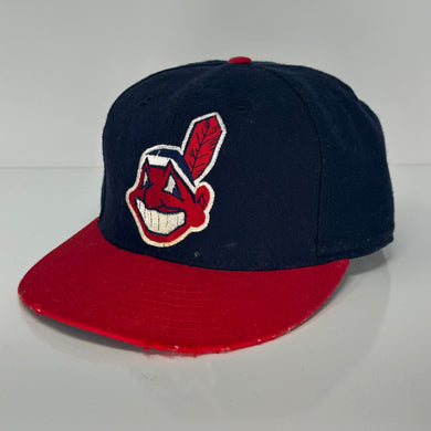 VTG Cleveland Indians Diamond New Era Fitted Wool Hat 7 1/2