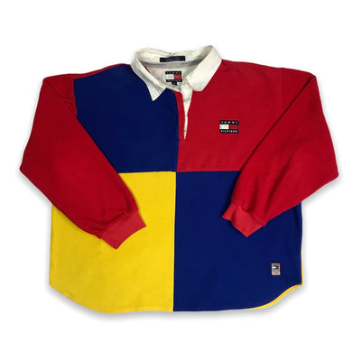 VTG 90s Tommy Hilfiger Colorblock Fleece Collared Long Sleeve M/S