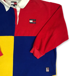 VTG 90s Tommy Hilfiger Colorblock Fleece Collared Long Sleeve M/S