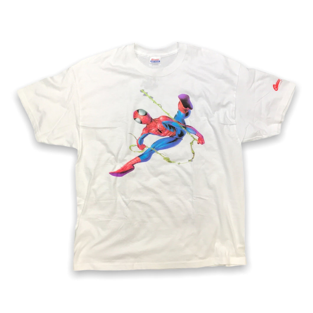 Y2K Marvel Spiderman Web Slinging Graphitti White T Shirt XL