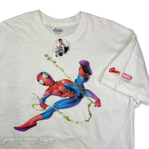 Y2K Marvel Spiderman Web Slinging Graphitti White T Shirt XL